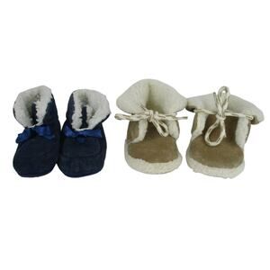 Moccasin Bootie Infant Shoes Brown and Blue 2 Pair